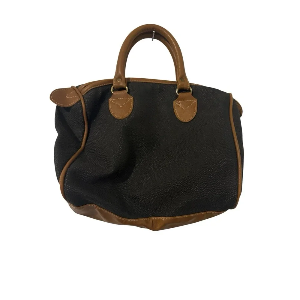 Bag Bazaar Black Brown Satchel Top Handle Zip Inner Pockets Pebble Leather Vtg